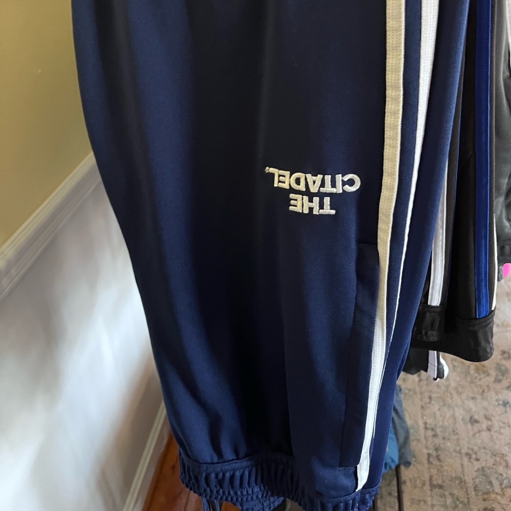 The Citadel Adidas Active Track Jogger Pants, Size L, Navy Blue White Stripe